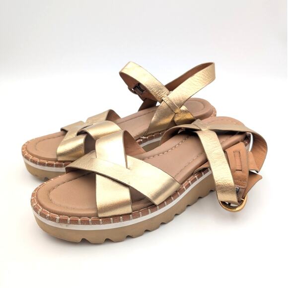 Söfft Ruthie Ankle Strap Platform Wedge Sandals Women's Gold Size US9.5M EU40 - Picture 1 of 10